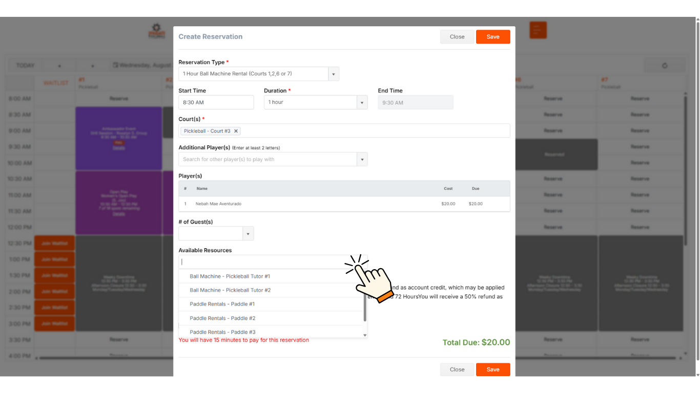 In “Additional Resources,” select “Ball Machine Rental – Pickleball Tutor.”