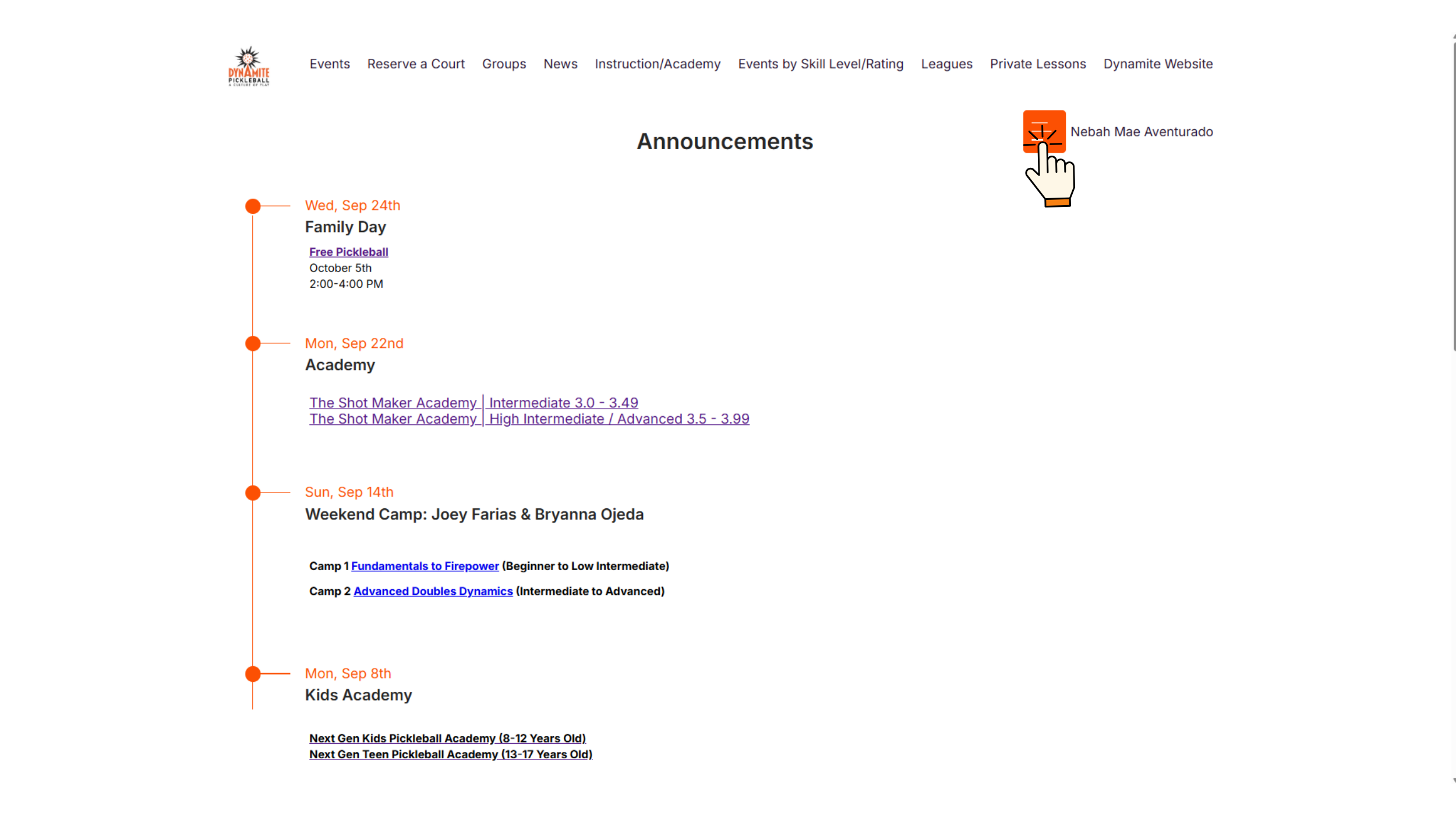 Open the CourtReserve app then tap the Menu.
